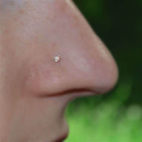 2mm White Opal Nose Stud Gold Nose Ring 18 Gauge Tragus Etsy Aritos