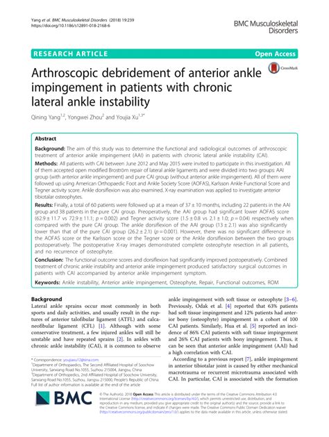 Pdf Arthroscopic Debridement Of Anterior Ankle Impingement In