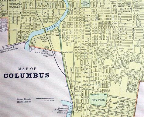 1888 Antique City Map Of Columbus Ohio