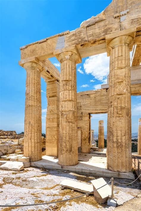 Ancient Greek Ruins On Acropolis Of Athens Greece Europe Remains Of