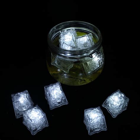 Pack Of 12 White Submersible Waterproof Led Ice Cubes With Flash