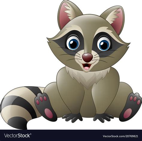 Cute Raccoon Sitting Vector Image On Vectorstock Cute Cartoon Animals