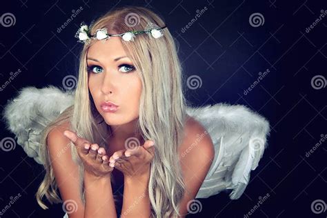 portrait of a blonde in angel costume stock image image of head emotion 28614257