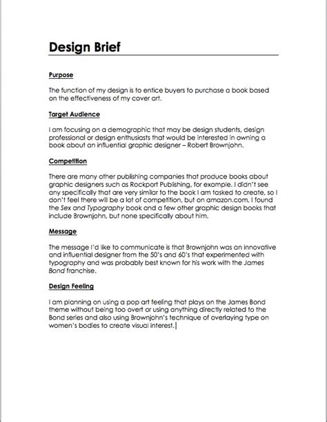 My Design Brief For This Project Design Student Design Brief