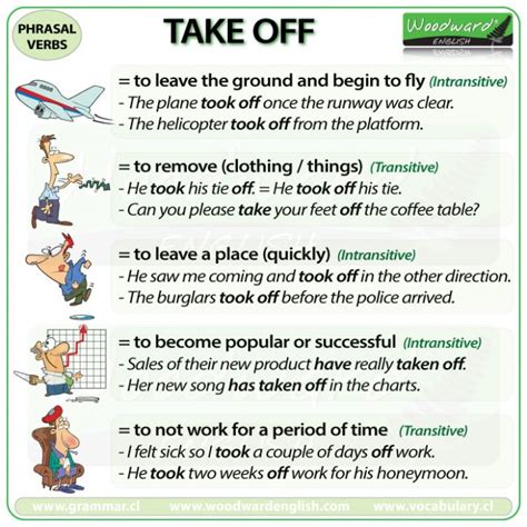 Take Off Phrasal Verb Meanings And Examples Woodward English