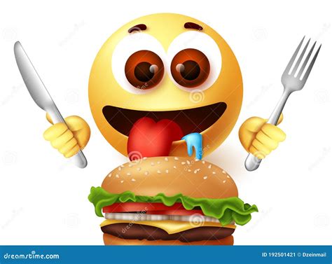 Emoji Smiley Comendo Hamburger Design Vetor Ilustração do Vetor