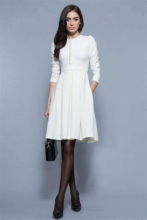 Simple White Dresselegant White Midi Dressformal Pleated Wedding Gown Womanlong Sleeve