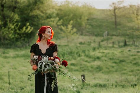 Moody Wedding Inspiration For The Modern Bride A Colored Bridal Gown Wild Bouquet And