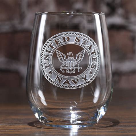 Engraved Navy Stemless Wine Glasses Engraved Navy And Military Ts