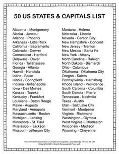 Includes printable games, blank maps for each state, puzzles, and more. 50 States Capitals Print Out | States: State Capitals ...