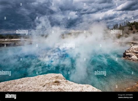 Storm Clouds Steam Rising From Excelsior Geyser Crater Now Hot Spring