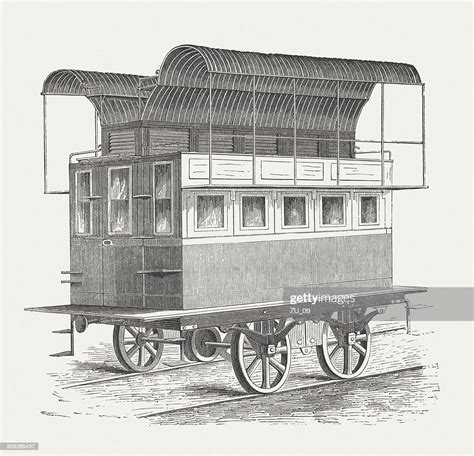 Omnibus With Propulsion By Horses Wood Engraving Published In 1880 High