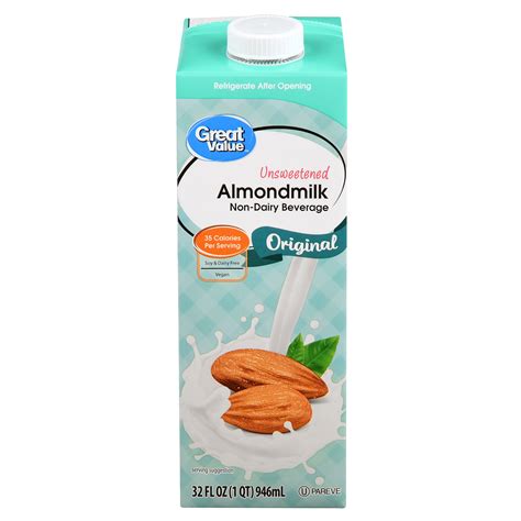 6 Pack Great Value Original Almond Milk Unsweetened 32 Fl Oz