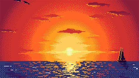 Pixel Sunset Digital Art Wallpaper Hd Artist 4k Wallpapers Images