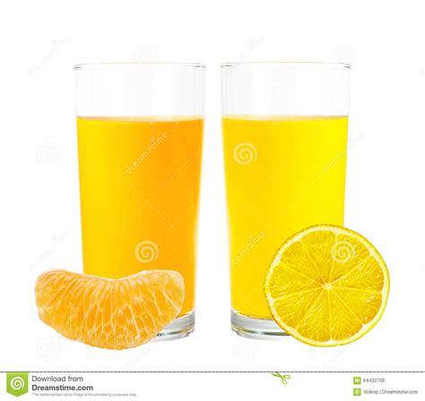 Lemon And Orange Juice In The Glass Isolated On White Stock Image
