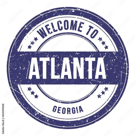 Welcome To Atlanta Georgia Words Written On Blue Stamp Stock