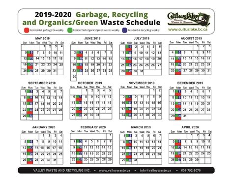 Garbage, Recycling and Organics/Green Waste Schedule - Cultus Lake Park