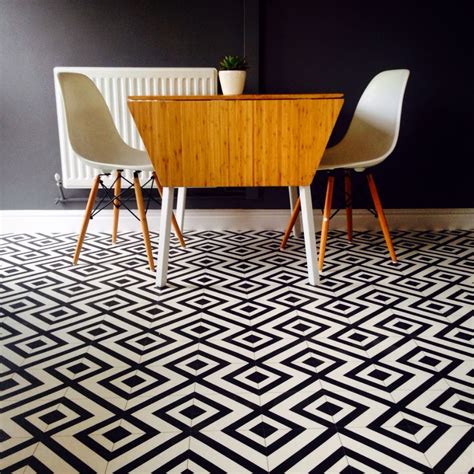 Geometric Cushion Vinyl Flooring Black And White Tile Effect Sheet Lino