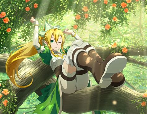 Leafa Sword Art Online Game Cg 1girl Blonde Hair Bracelet Braid