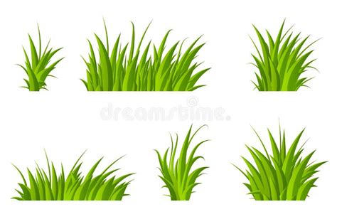 Set Of Green Grass Grass Bushes Of Different Shapes Hand Drawn Grass