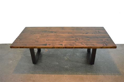 Hand Crafted Industrial Wood Coffee Table With Raw Steel Base By Grove