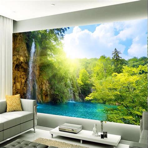 Beibehang Custom Photo Wall Paper Waterfall Scenic Lake Resort Morning