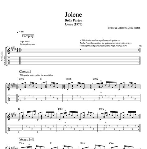Jolene · Dolly Parton Guitar Bass Tabs Chords Sheet Music