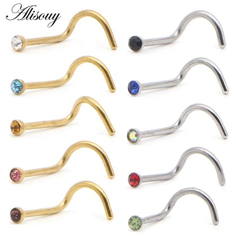 Alisouy Pc Fashion Stainless Steel Tiny Crystal Rhinestone Nose Studs