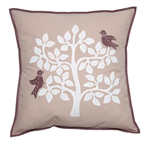 Hand Applique Pillow Cover Collection Taupewhite Tree Motif