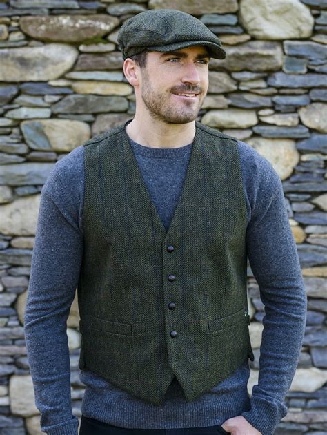 Irish Tweed Herringbone Waistcoat Forest Green Mucros Weavers