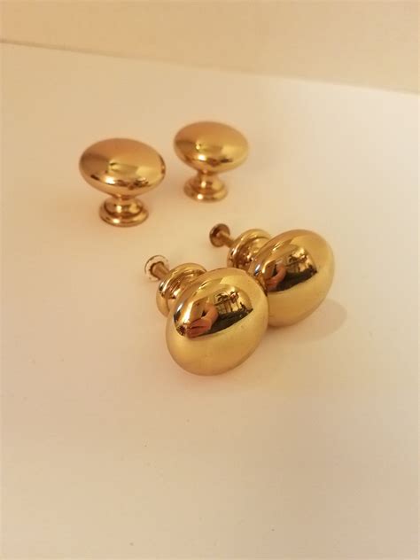 Set Of 4 Vintage Brass Button Knobs Shiny Brass Retro Knobs Round Knob