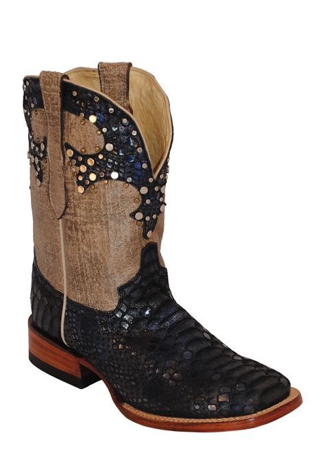 Womens Ferrini Blue Navy Cowgirl Glam S Toe Python Leather Western