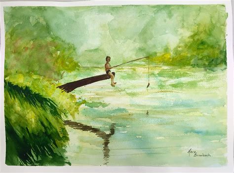 Come Fishing With Me Fisherman Watercolor Paintingfishing Etsy Fish