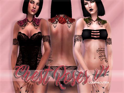 Sims 4 Ccs The Best Chest Roses Tattoo V1 By Lounacutex