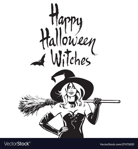 Beautiful Sexy Witch Holding Broomstick Happy Vector Image Hot Sex
