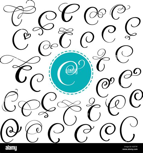 Set Of Hand Drawn Vector Calligraphy Letter C Script Font Isolated
