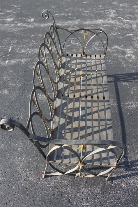 Neo Classical Wrought Iron Garden Patio Bench Or Settee With Stylized