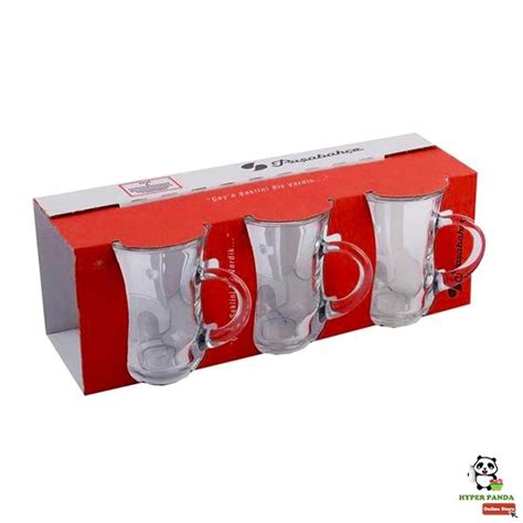 Pasabahce Turkish Tea Cup Set Handled Glass Pieces Hyper Panda
