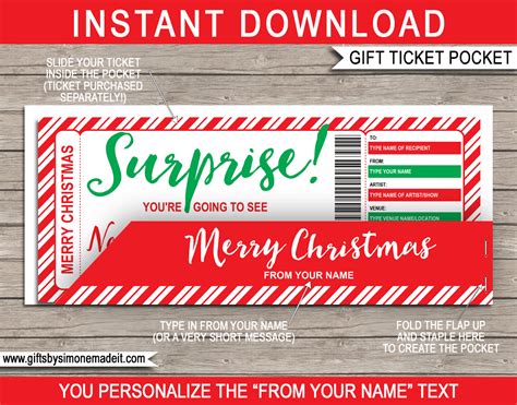 Christmas T Ticket Pocket Template Personalized Sleeve Envelope