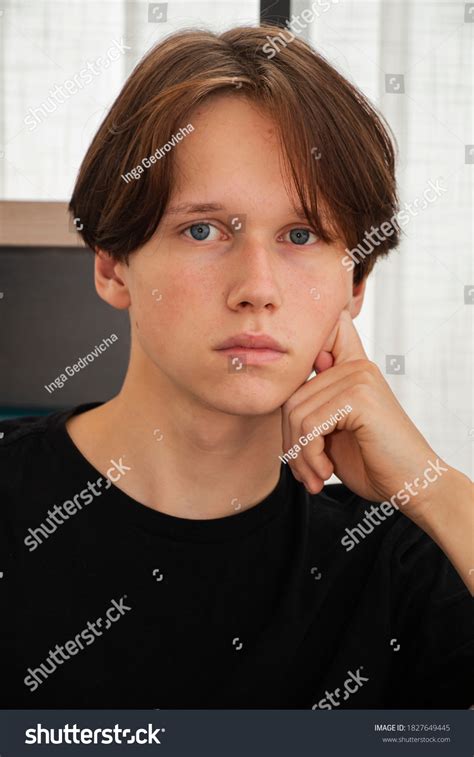 Portrait Brunet Teen Boy Blue Eyes Stock Photo 1827649445 Shutterstock