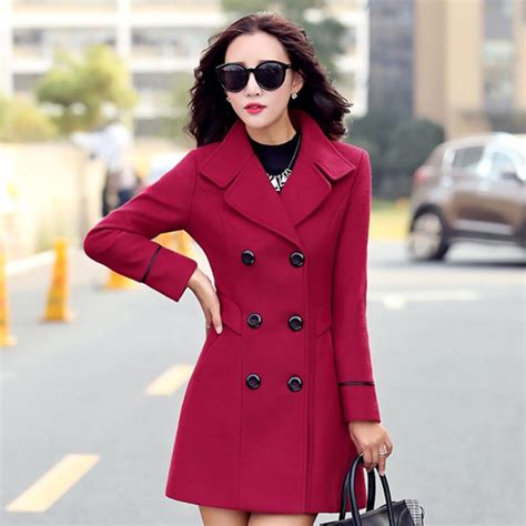 buy women wool double breasted coat elegant long sleeve work office fashion jacket at affordable