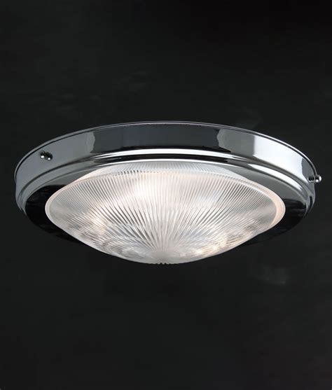 Art Deco Flush Bathroom Ceiling Light In Antique Brass With Glass Shade