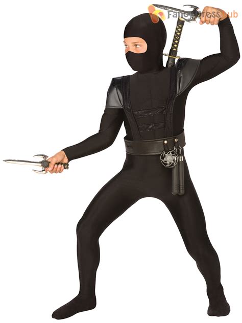 Boys Black Ninja Costume Samurai Fancy Dress Martial Arts
