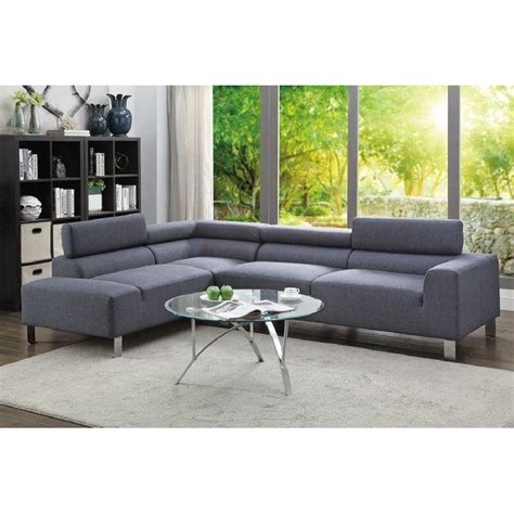 Modern Low Profile Sectional Sofa In Blue Grey Polyfiber Aptdeco