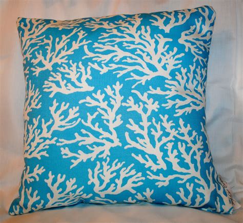 Throw Pillow Coral On Blue Throw Pillows Beach House Decor Unique
