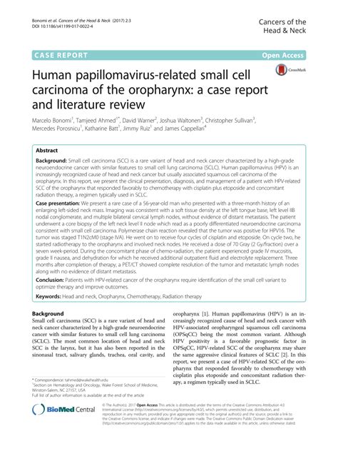 Pdf Human Papillomavirus Related Small Cell Carcinoma Of The