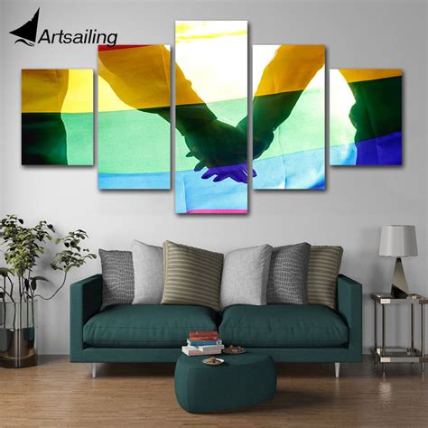 Artsailing 5 Piece Painting Lgbt Gay Love Wall Art Print Gays Hand In