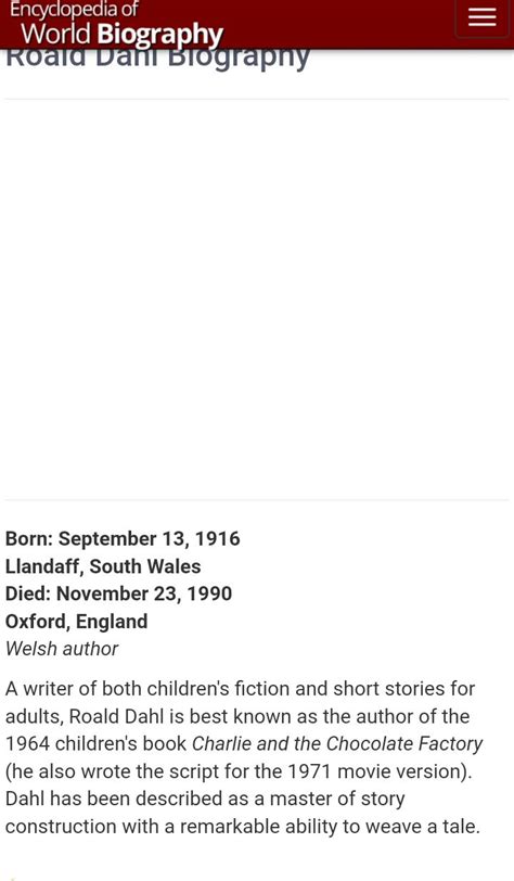 Roald Dahl Biography Life Childhood Children Parents Story