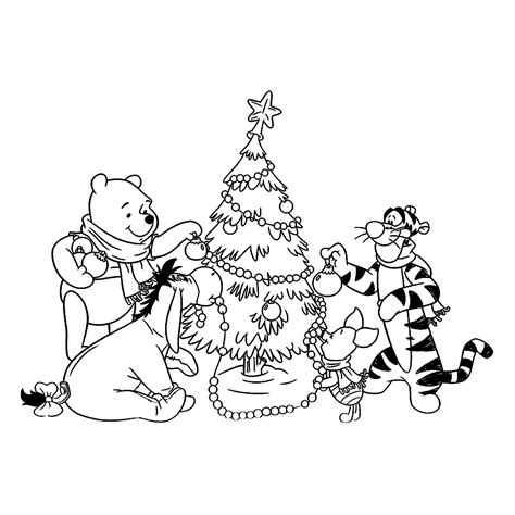 Leuk voor kids kleurplaatWinnie de Poeh versiert de kerstboom Disney