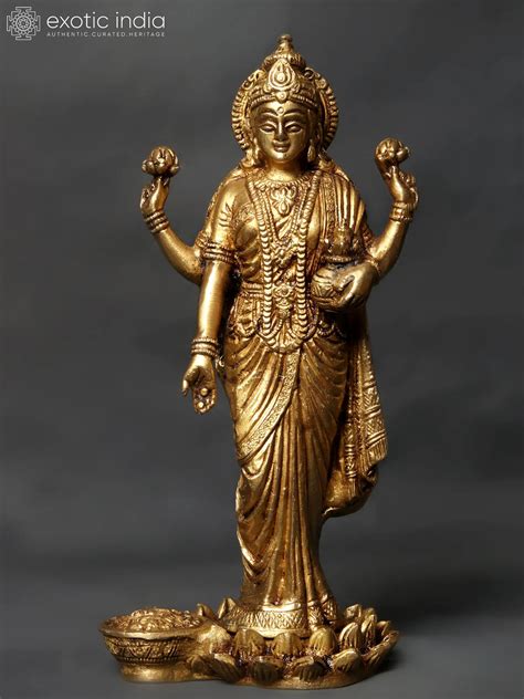 10 Goddess Lakshmi Brass Idol With Wealth Pots Standing On Lotus